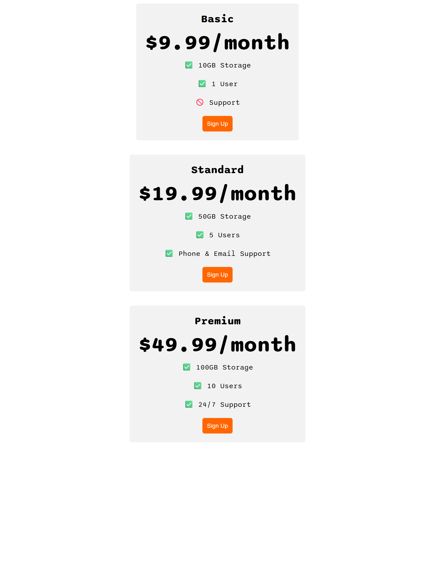 Screenshot of Flexbox Pricing Table project